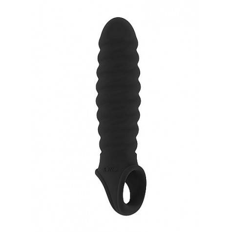 Чёрная ребристая насадка Stretchy Penis Extension No.32