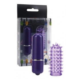 Фиолетовый мини-вибратор с насадкой Powerful Mini Massager - 5 см.